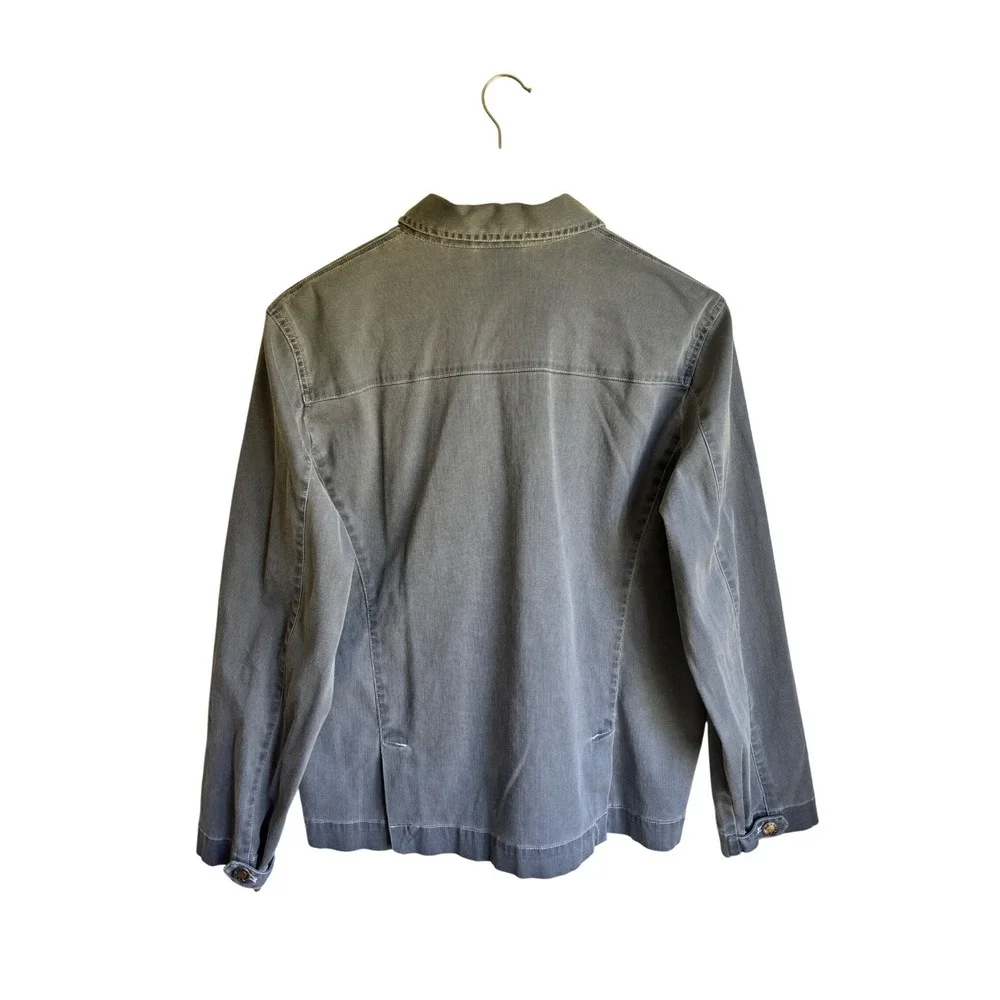 Chico's Women Gray Blue Ribbed Cotton Utility Shirt Jacket & Pant Set Size M